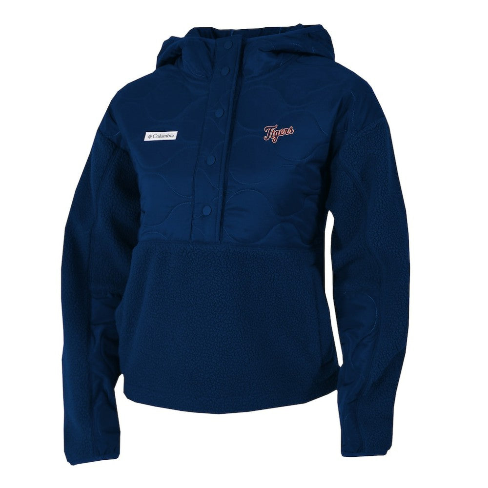 Detroit Tigers Columbia Women's Cloud Point Hooded Fleece Half-Snap Pullover Jacket - Navy - Columbia on Sale