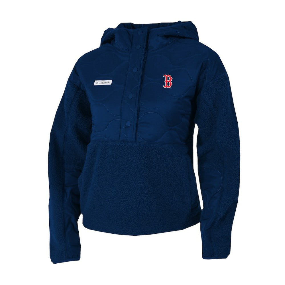 Boston Red Sox Columbia Women's Cloud Point Hooded Fleece Half-Snap Pullover Jacket - Navy - Columbia on Sale
