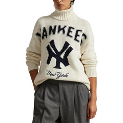 Yankees Polo Ralph Lauren Women's Wool-Blend Turtleneck Sweater - Cream - MLB Sale