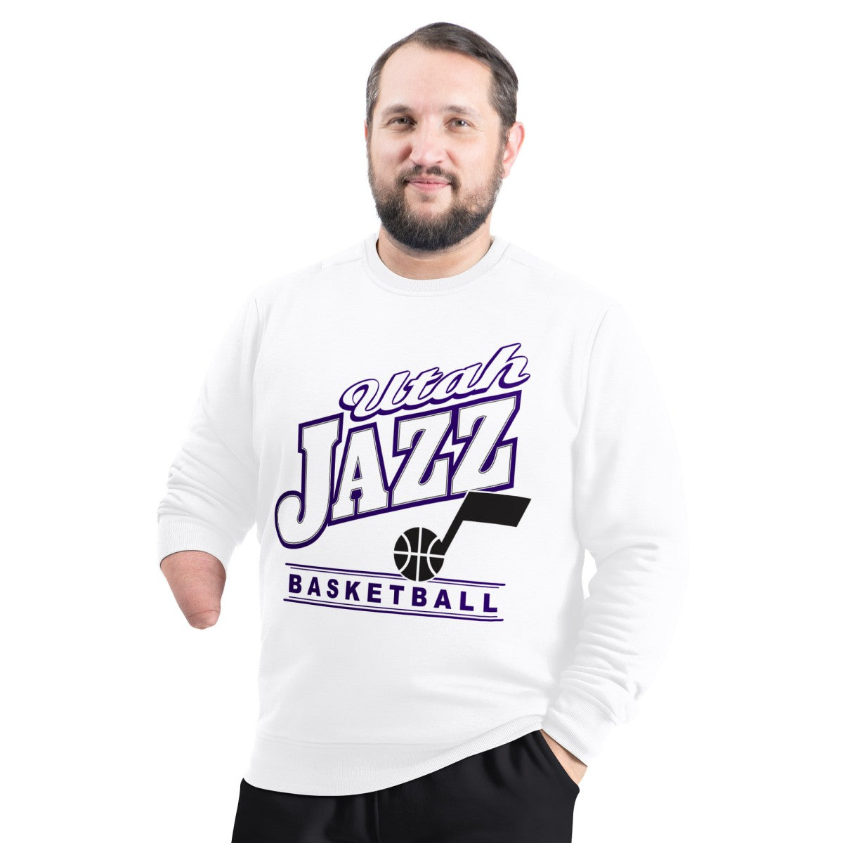 Utah Jazz G-III Sports by Carl Banks Adaptive Headliner Fleece Crewneck Sweatshirt White