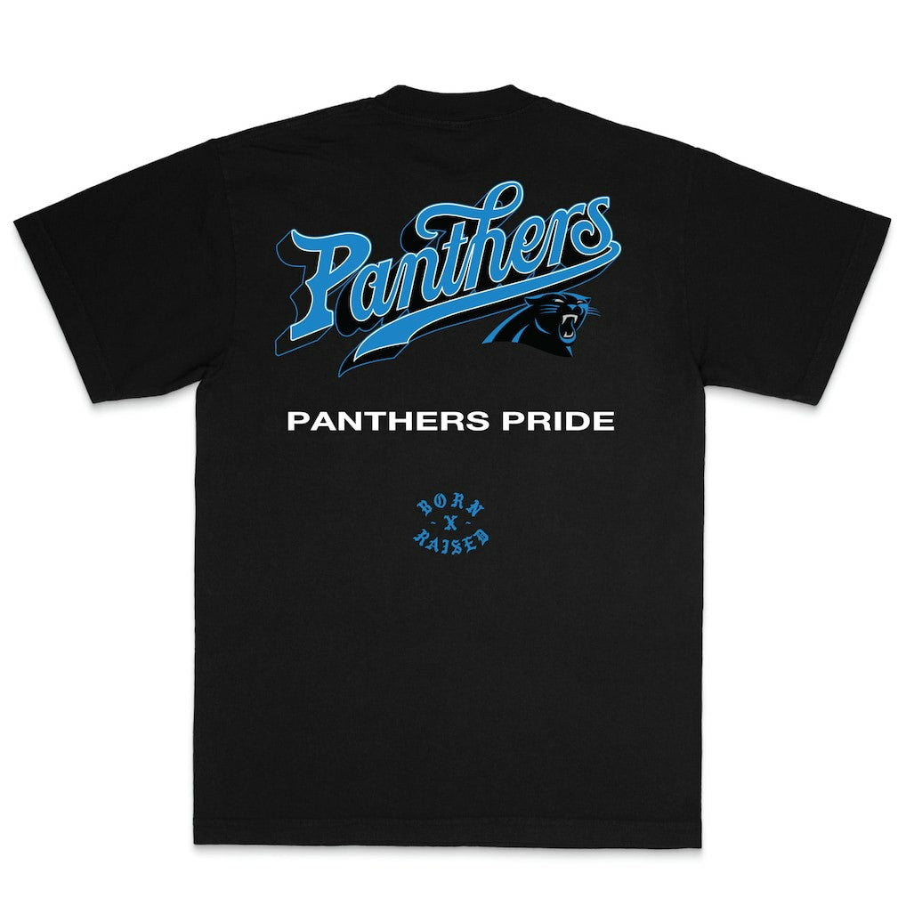 Carolina Panthers Born x Raised Unisex Pro Script T-Shirt Black