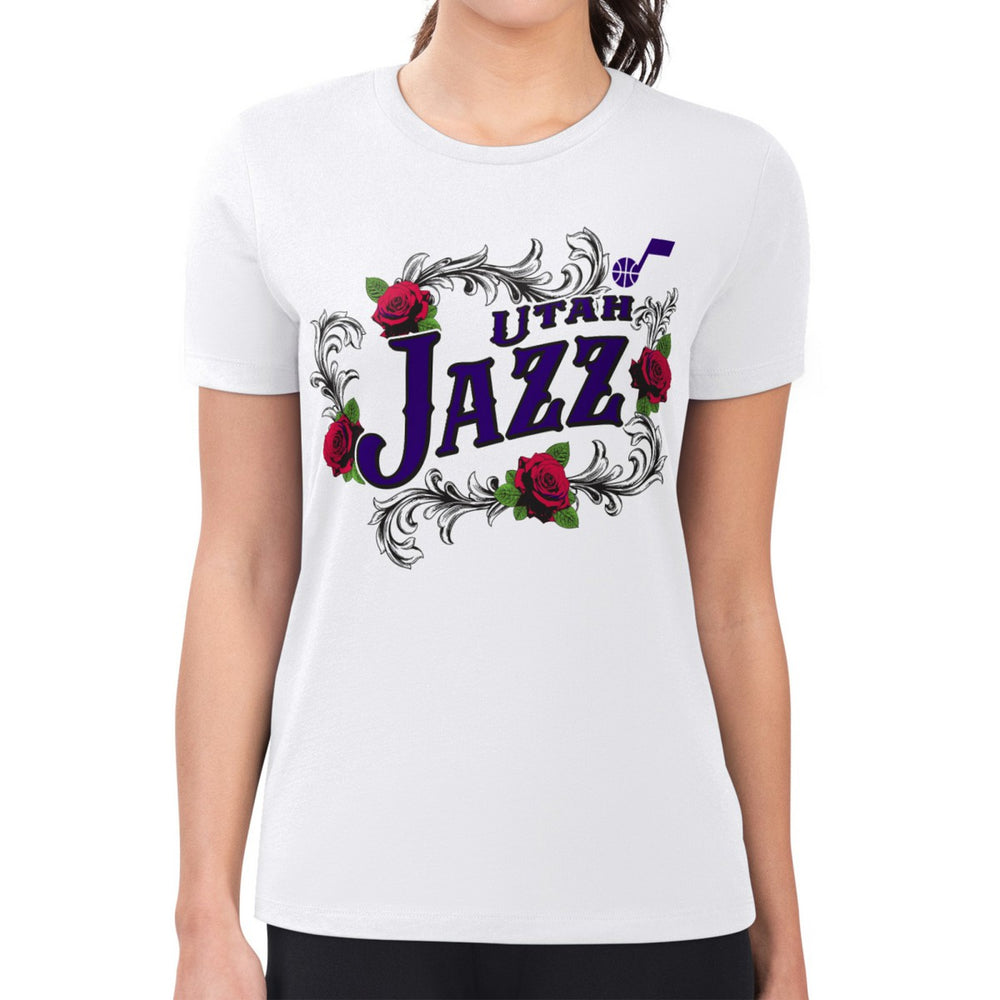 Utah Jazz G-III 4Her by Carl Banks Women's Super-Slim Fit Lightweight Roses Crew Neck T-Shirt White