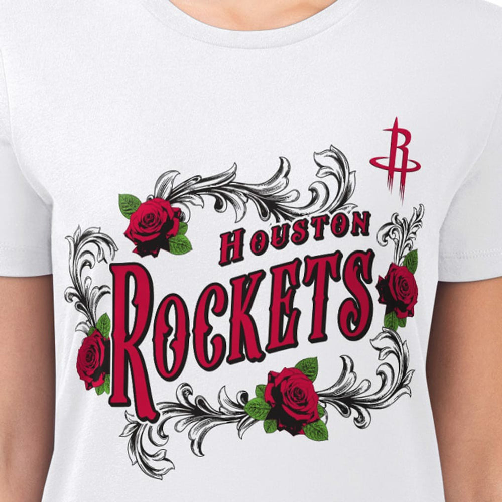 Houston Rockets G-III 4Her by Carl Banks Women's Super-Slim Fit Lightweight Roses Crew Neck T-Shirt White