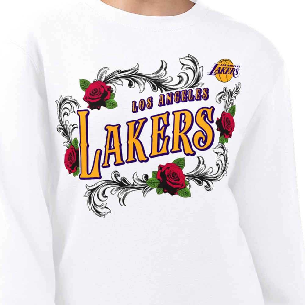 Los Angeles Lakers G-III 4Her by Carl Banks Women's Roses Fleece Tri-Blend Sweatshirt White
