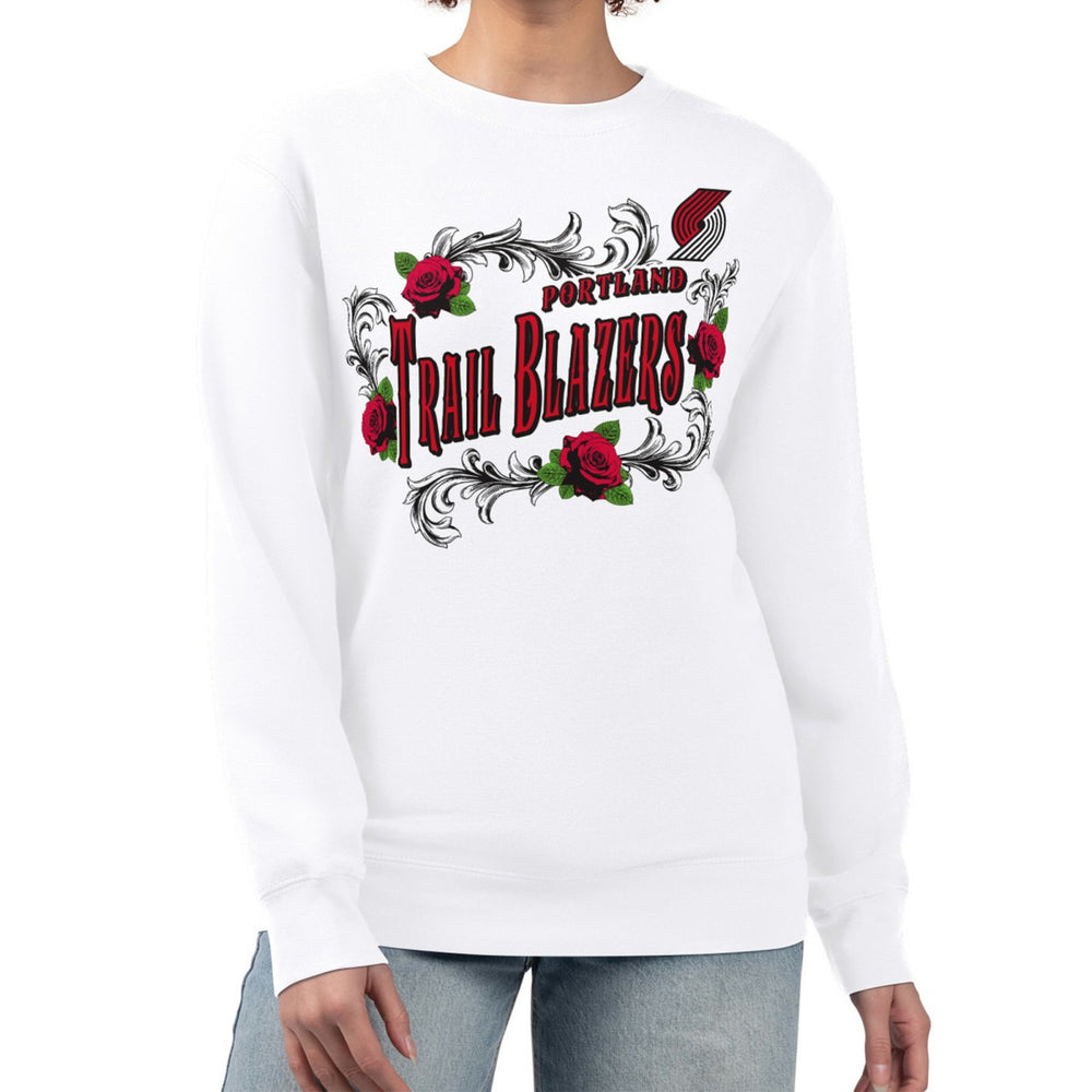 Portland Trail Blazers G-III 4Her by Carl Banks Women's Roses Fleece Tri-Blend Sweatshirt White