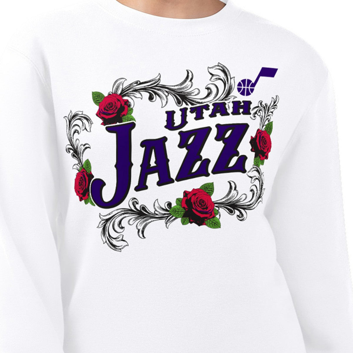Utah Jazz G-III 4Her by Carl Banks Women's Roses Fleece Tri-Blend Sweatshirt White