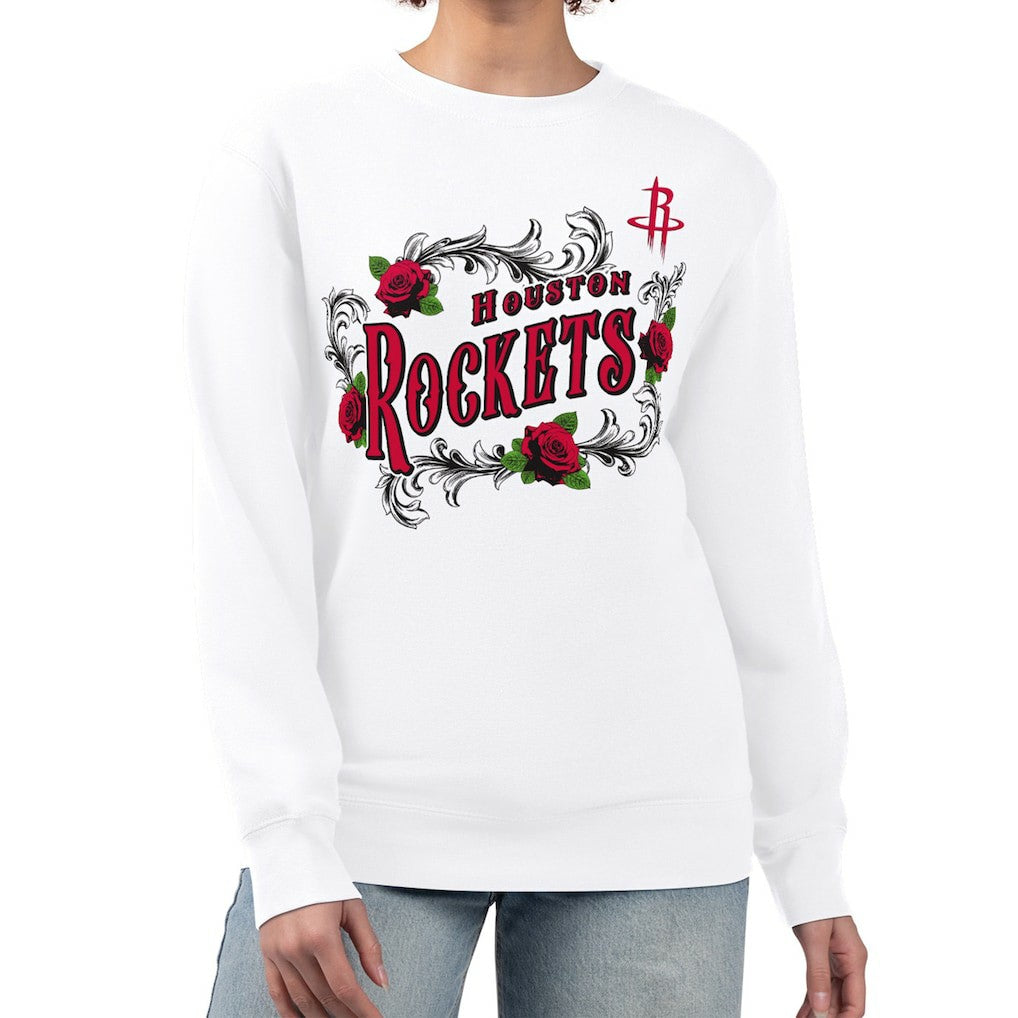 Houston Rockets G-III 4Her by Carl Banks Women's Roses Fleece Tri-Blend Sweatshirt White