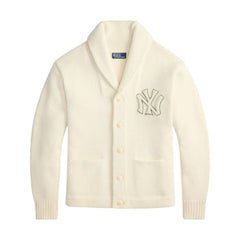 New York Yankees Polo Ralph Lauren Wool Shawl Button-Up Cardigan - Cream - MLB on Sale
