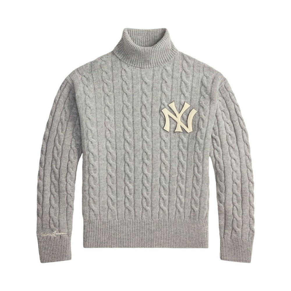 New York Yankees Polo Ralph Lauren Wool Turtleneck Sweater - Heather Gray - MLB Discount