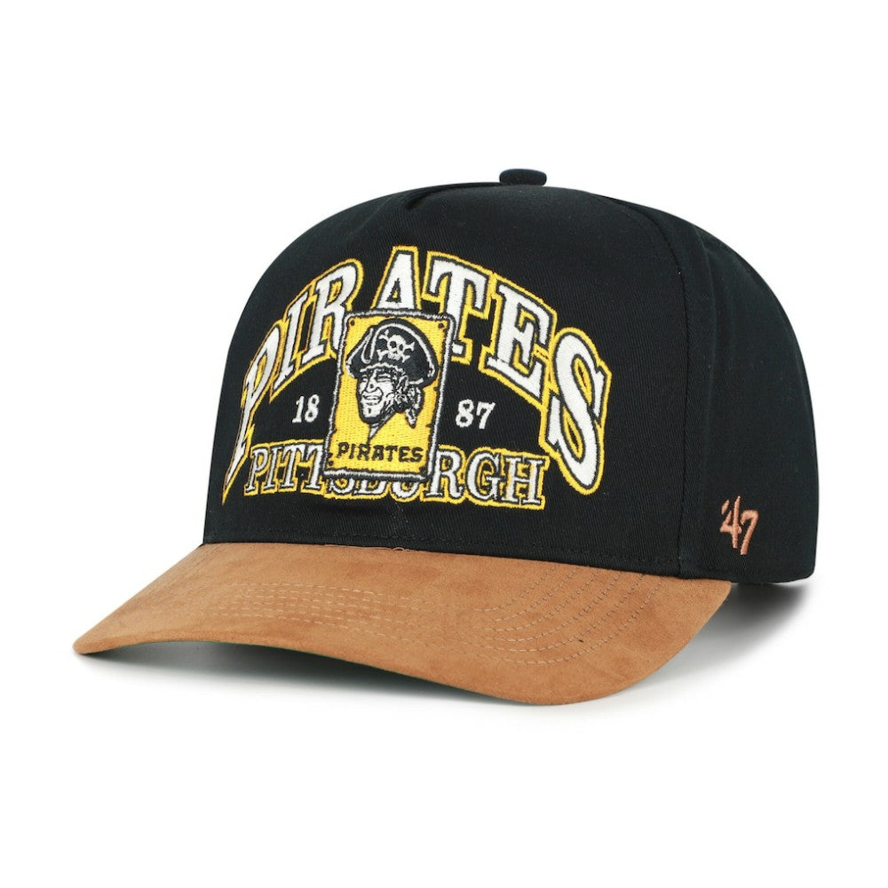 Pittsburgh Pirates '47 Cooperstown Break Wood Suede Hitch Adjustable Hat - Black/Brown - 47 brand Discount