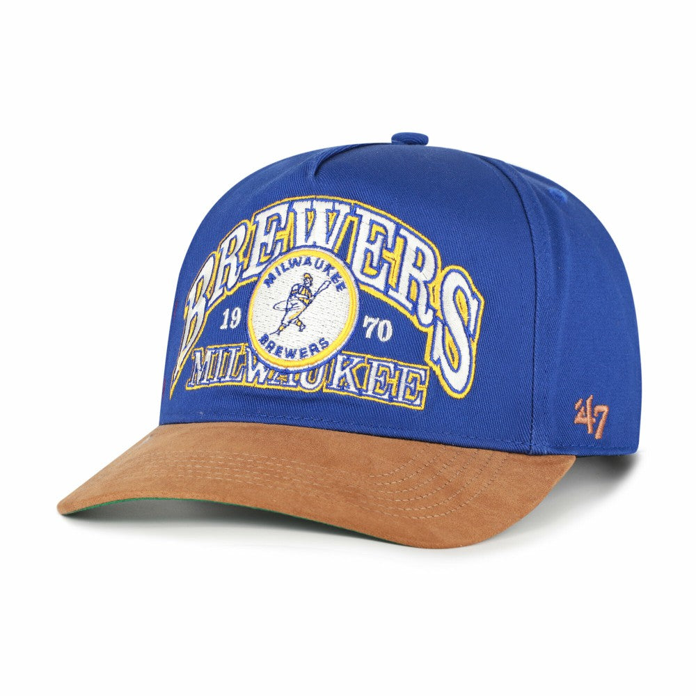 Milwaukee Brewers '47 Cooperstown Break Wood Suede Hitch Adjustable Hat - Royal/Brown - 47 brand Lifestyle