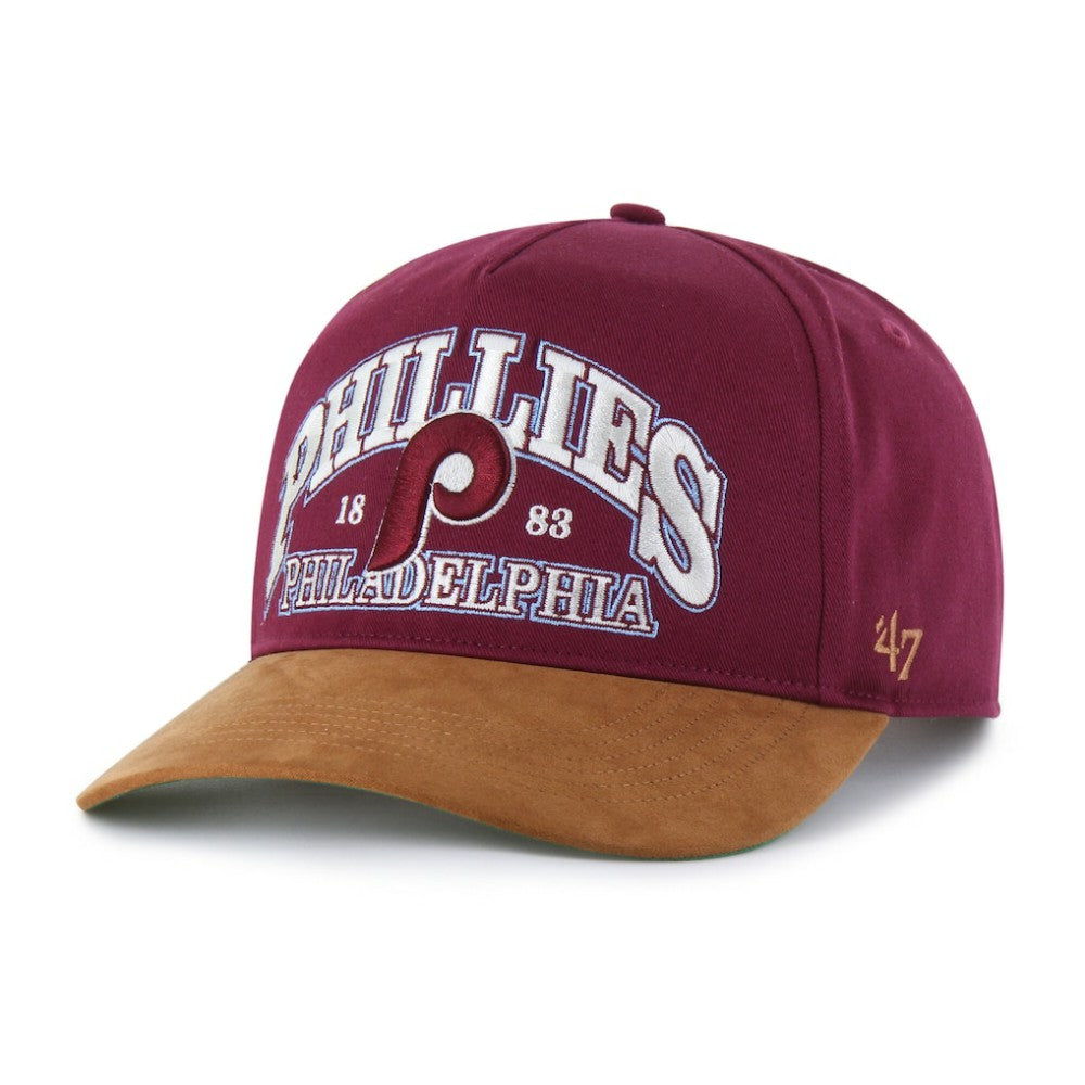 Philadelphia Phillies '47 Cooperstown Break Wood Suede Hitch Adjustable Hat - Burgundy/Brown - 47 brand Sale
