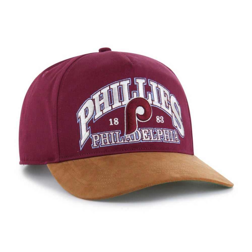 Philadelphia Phillies '47 Cooperstown Break Wood Suede Hitch Adjustable Hat - Burgundy/Brown - 47 brand Sale