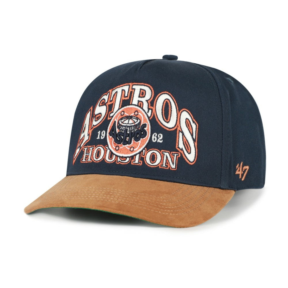 Houston Astros '47 Cooperstown Break Wood Suede Hitch Adjustable Hat - Navy/Brown - 47 brand Lifestyle