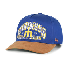 Seattle Mariners '47 Cooperstown Break Wood Suede Hitch Adjustable Hat - Royal/Brown - 47 brand Discount