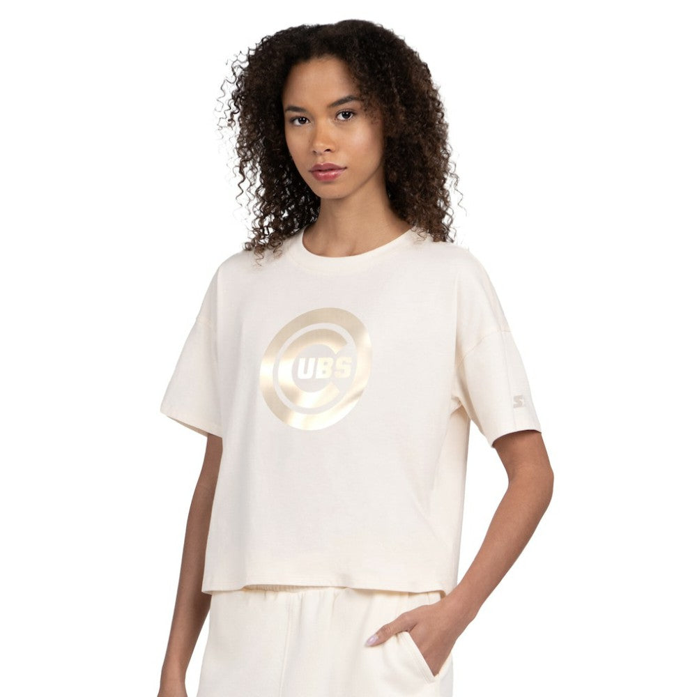 Chicago Cubs Starter Women's Pastels Boxy Cropped T-Shirt - Cream - MLB Sale