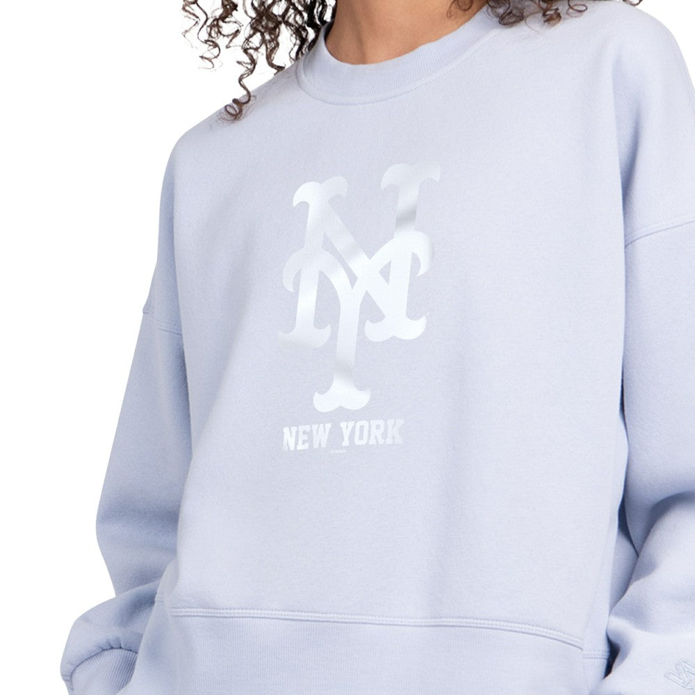 New York Mets Starter Women's Pastels Boxy Fleece Sweatshirt - Light Blue - MLB Discount