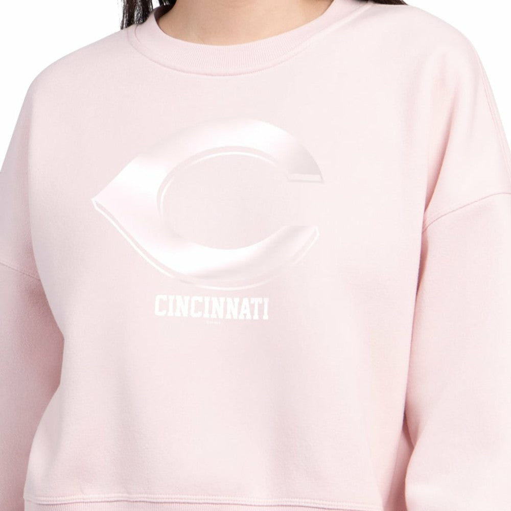 Cincinnati Reds Starter Women's Pastels Boxy Fleece Sweatshirt - Light Pink - MLB Discount