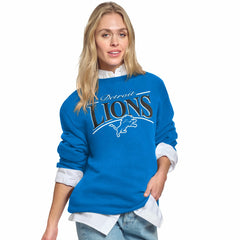 Detroit Lions Starter Women's Arch Stripe Fleece Crewneck Sweatshirt Blue