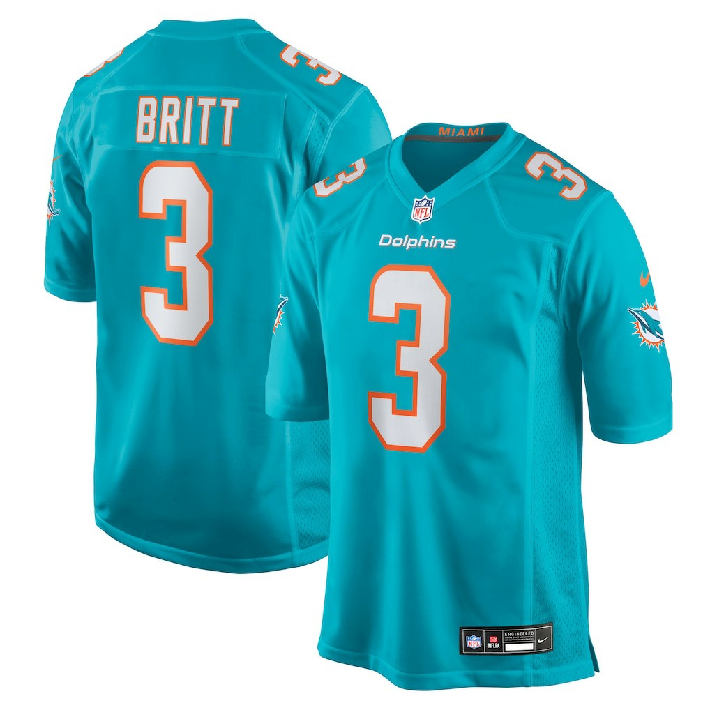 Nike K.J. Britt Miami Dolphins Team Game Jersey Aqua