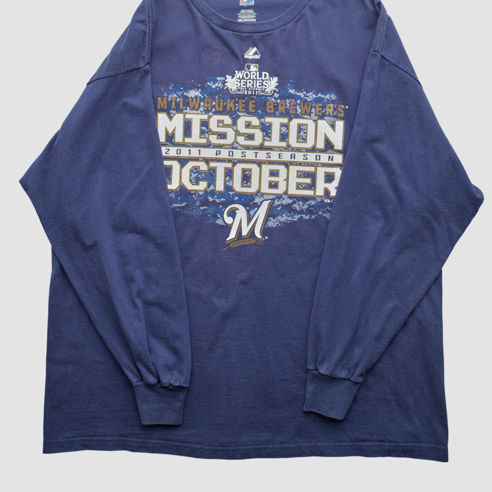 Milwaukee Brewers Majestic 2011 Long Sleeve T-Shirt - Blue - 2XVintage - Fanatics Online