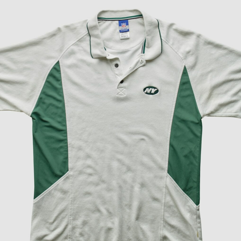 Fanatics New York Jets Reebok 2000s Polo 3 Buttons T-Shirt White Vintage