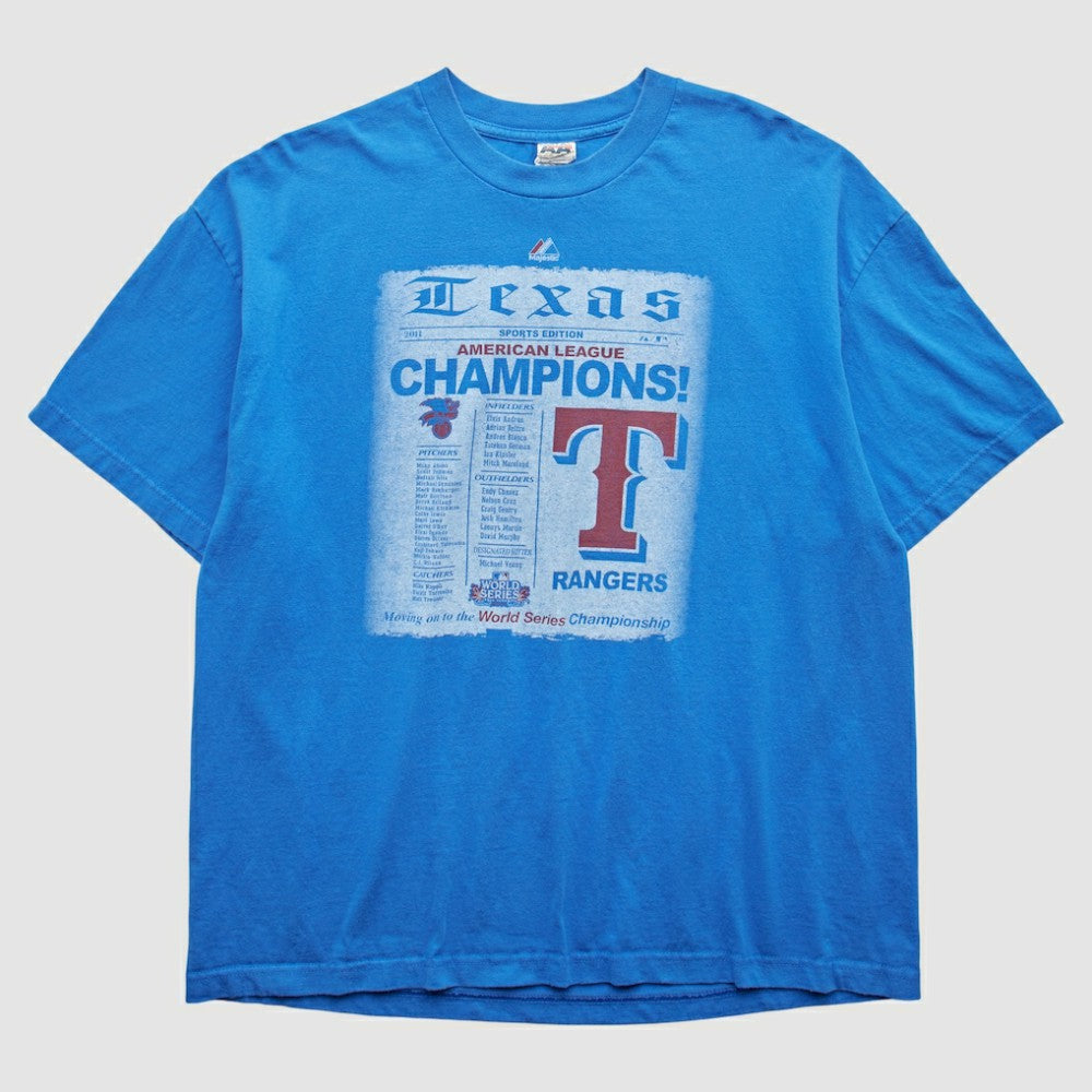 Texas Rangers Majestic 2011 T-Shirt - Blue - 2XVintage - Fanatics on Sale