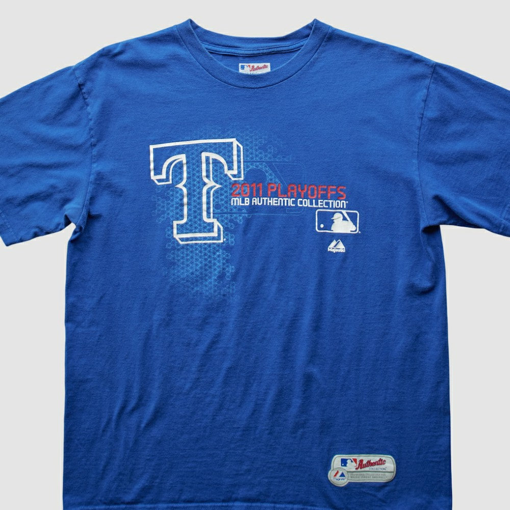 Texas Rangers Majestic 2011 T-Shirt - Blue - Vintage - Fanatics Sale