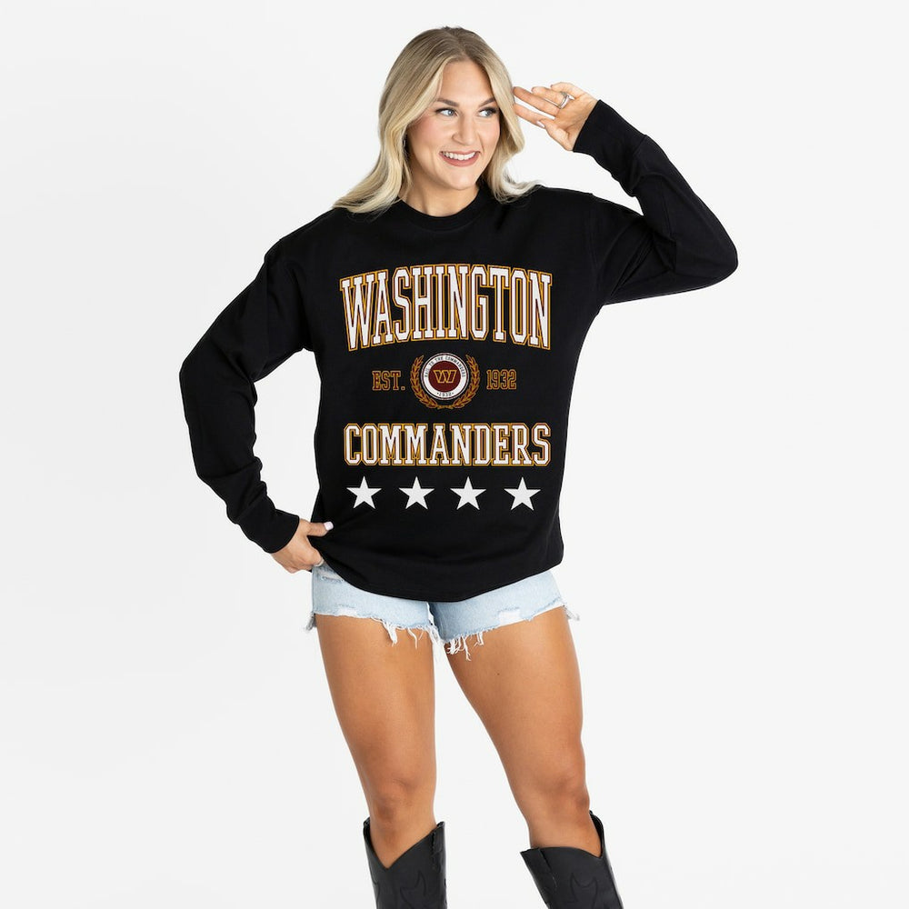 Washington Commanders Gameday Couture Women's Oversized Everyday Star Long Sleeve T-Shirt Black