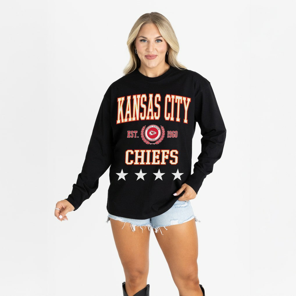 Kansas City Chiefs Gameday Couture Women's Oversized Everyday Star Long Sleeve T-Shirt Black