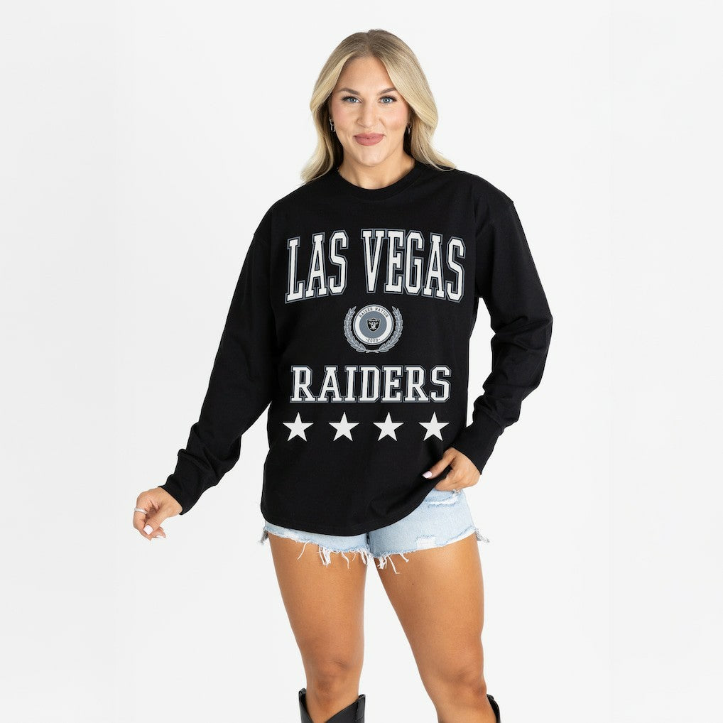Las Vegas Raiders Gameday Couture Women's Oversized Everyday Star Long Sleeve T-Shirt Black