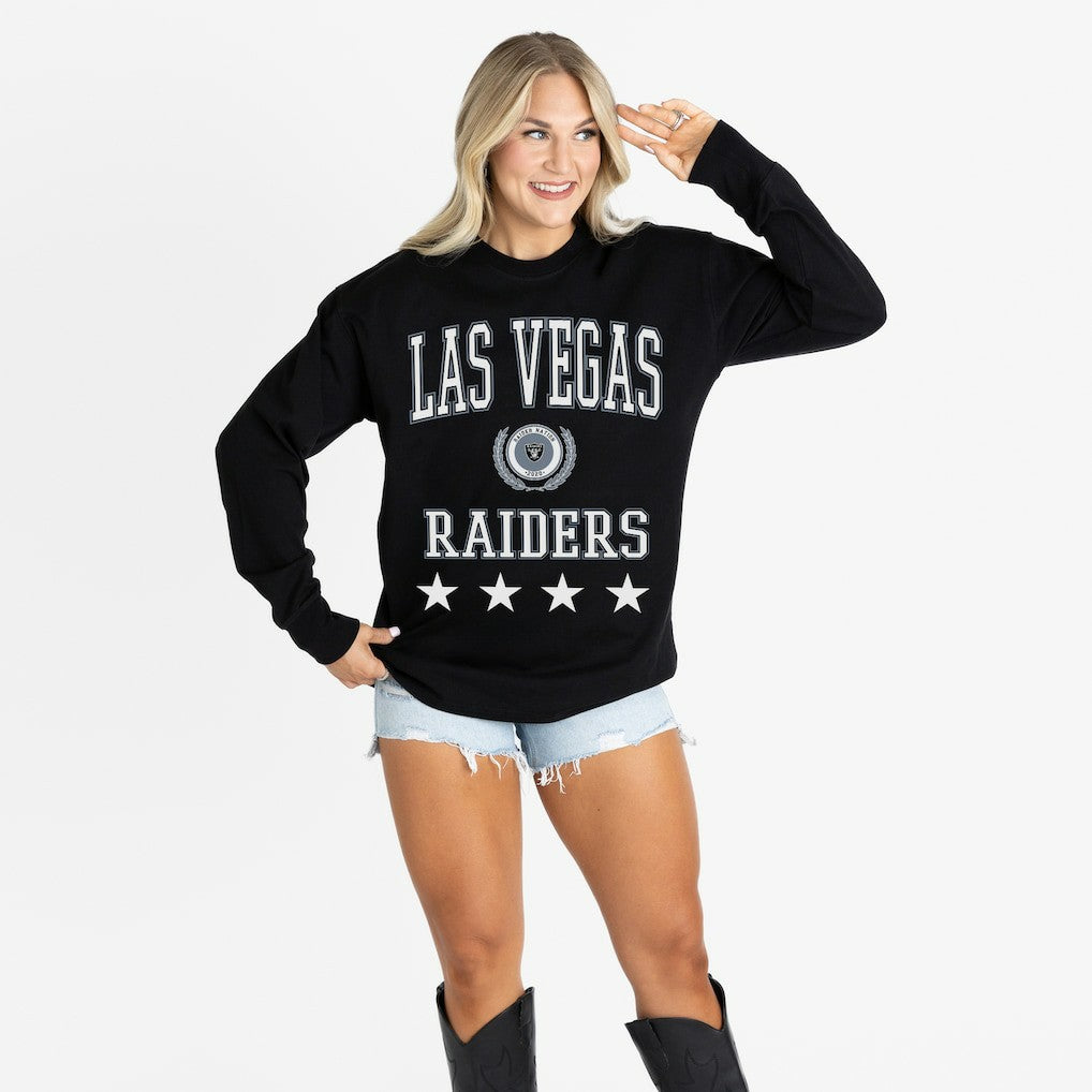 Las Vegas Raiders Gameday Couture Women's Oversized Everyday Star Long Sleeve T-Shirt Black