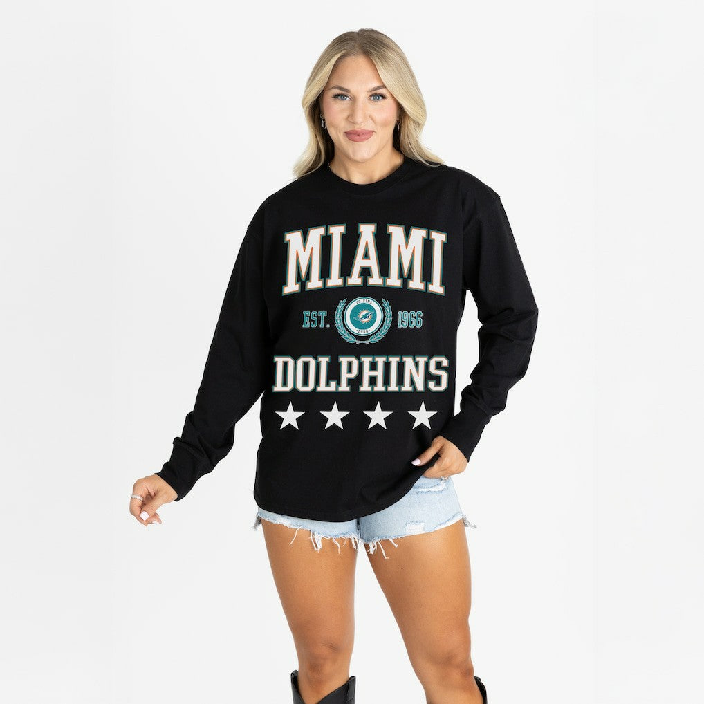 Miami Dolphins Gameday Couture Women's Oversized Everyday Star Long Sleeve T-Shirt Black