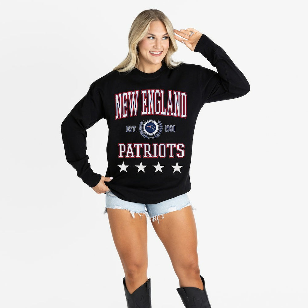 New England Patriots Gameday Couture Women's Oversized Everyday Star Long Sleeve T-Shirt Black