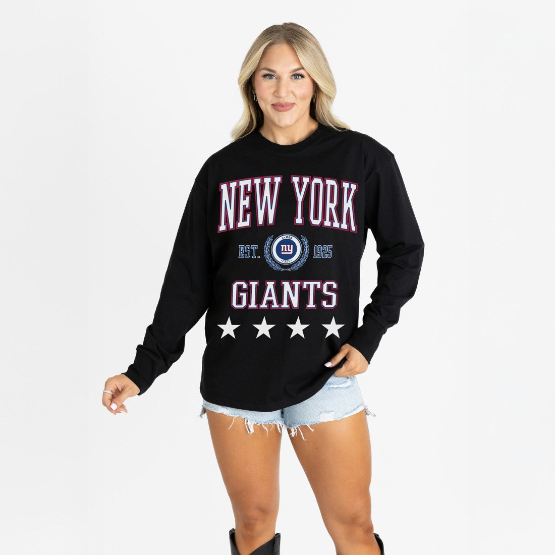 New York Giants Gameday Couture Women's Oversized Everyday Star Long Sleeve T-Shirt Black
