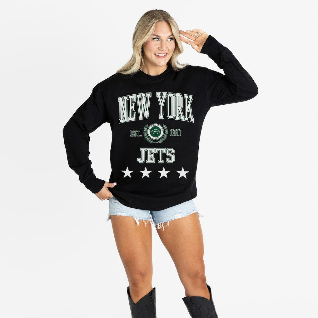New York Jets Gameday Couture Women's Oversized Everyday Star Long Sleeve T-Shirt Black