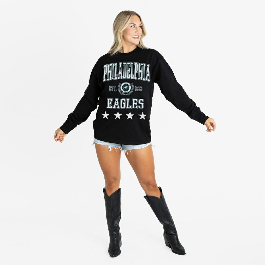 Philadelphia Eagles Gameday Couture Women's Oversized Everyday Star Long Sleeve T-Shirt Black