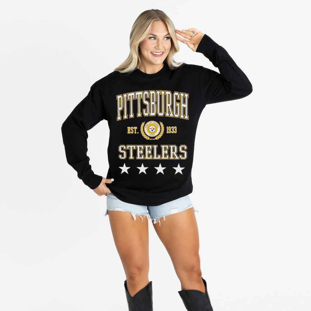 Pittsburgh Steelers Gameday Couture Women's Oversized Everyday Star Long Sleeve T-Shirt Black