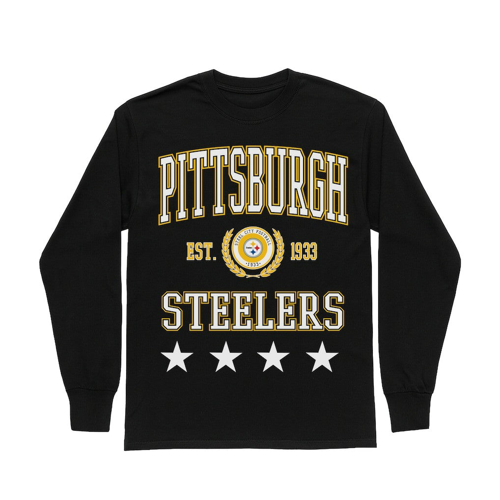Pittsburgh Steelers Gameday Couture Women's Oversized Everyday Star Long Sleeve T-Shirt Black