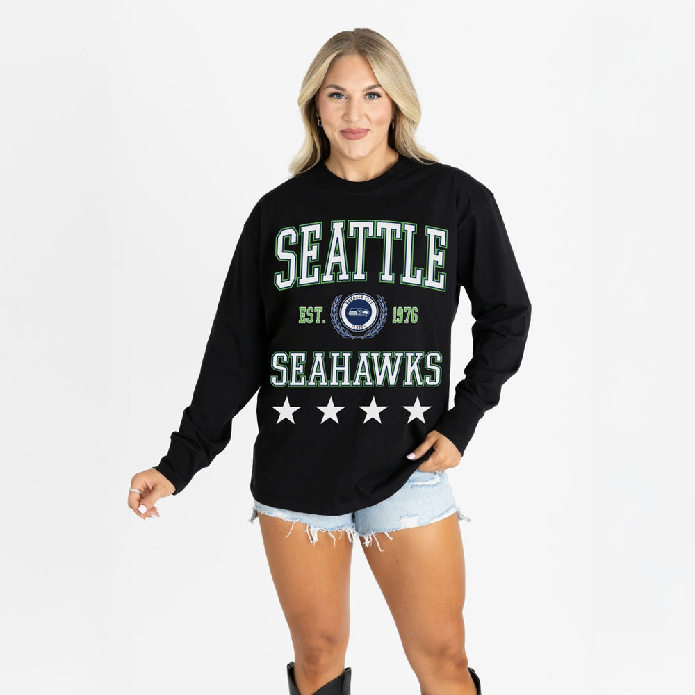 Seattle Seahawks Gameday Couture Women's Oversized Everyday Star Long Sleeve T-Shirt Black