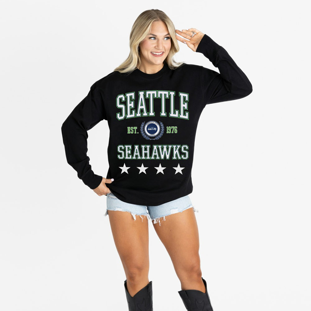 Seattle Seahawks Gameday Couture Women's Oversized Everyday Star Long Sleeve T-Shirt Black