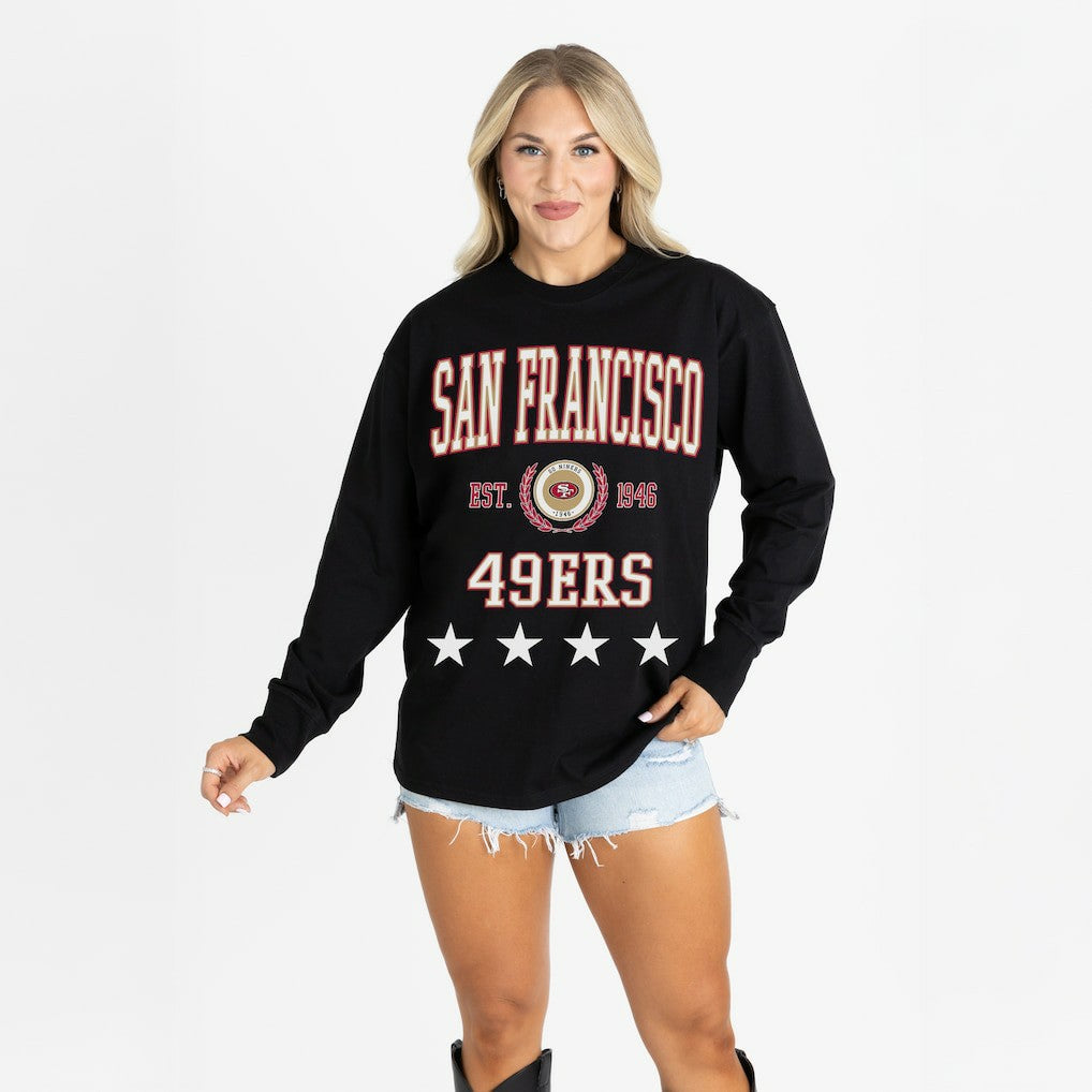 San Francisco 49ers Gameday Couture Women's Oversized Everyday Star Long Sleeve T-Shirt Black