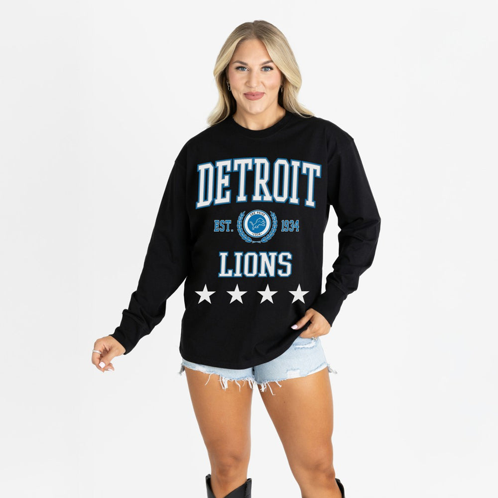 Detroit Lions Gameday Couture Women's Oversized Everyday Star Long Sleeve T-Shirt Black