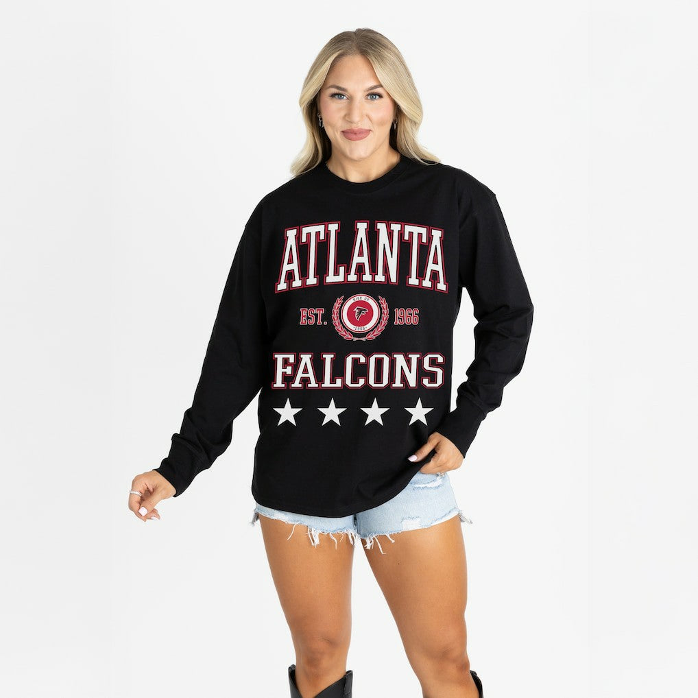 Atlanta Falcons Gameday Couture Women's Oversized Everyday Star Long Sleeve T-Shirt Black