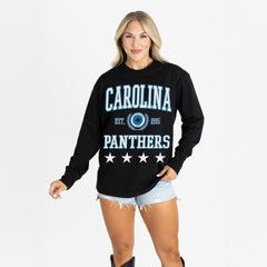 Carolina Panthers Gameday Couture Women's Oversized Everyday Star Long Sleeve T-Shirt Black
