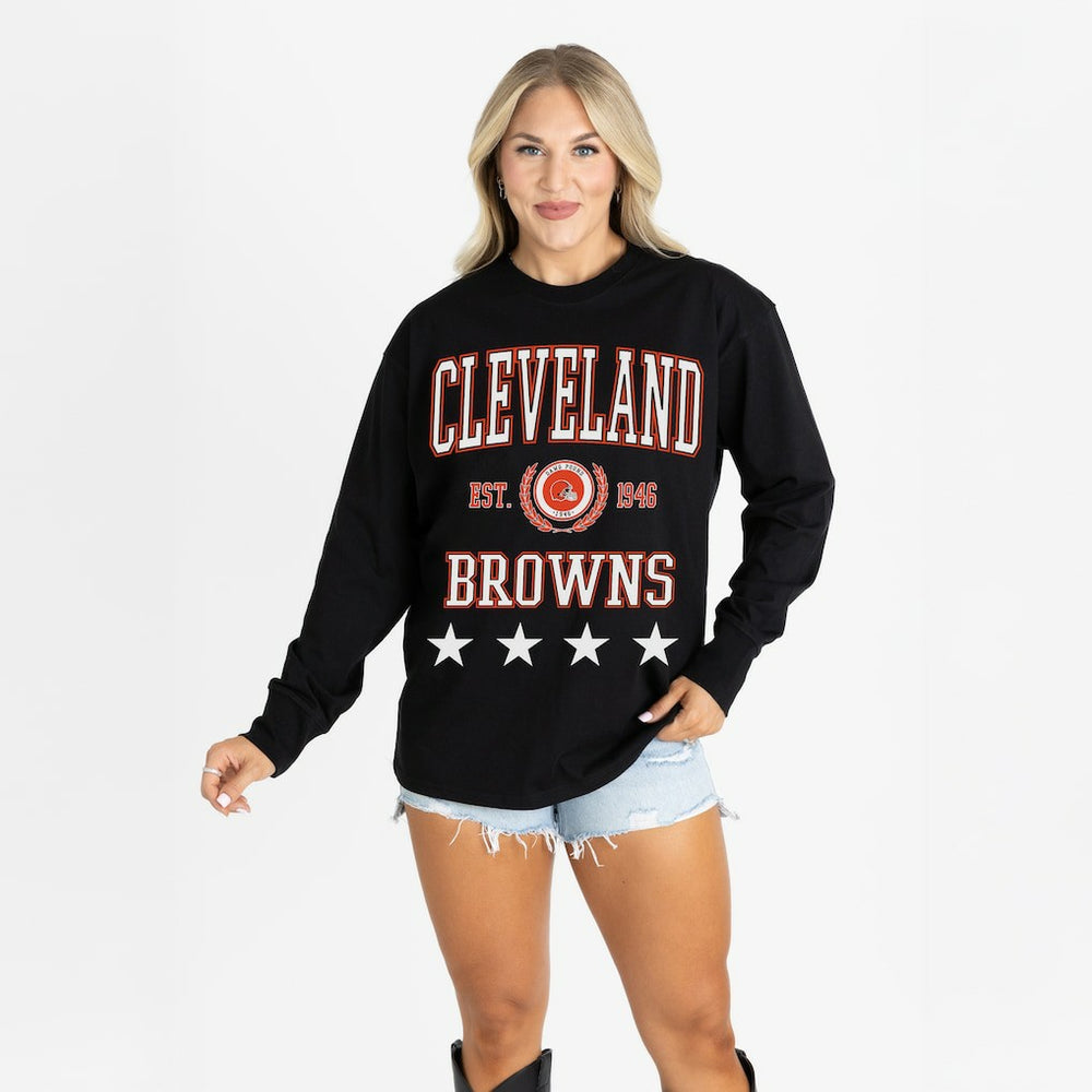 Cleveland Browns Gameday Couture Women's Oversized Everyday Star Long Sleeve T-Shirt Black