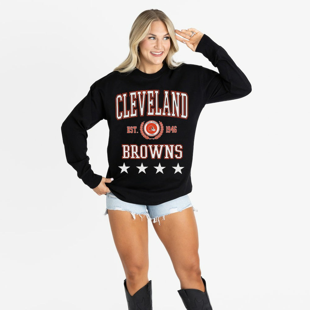 Cleveland Browns Gameday Couture Women's Oversized Everyday Star Long Sleeve T-Shirt Black