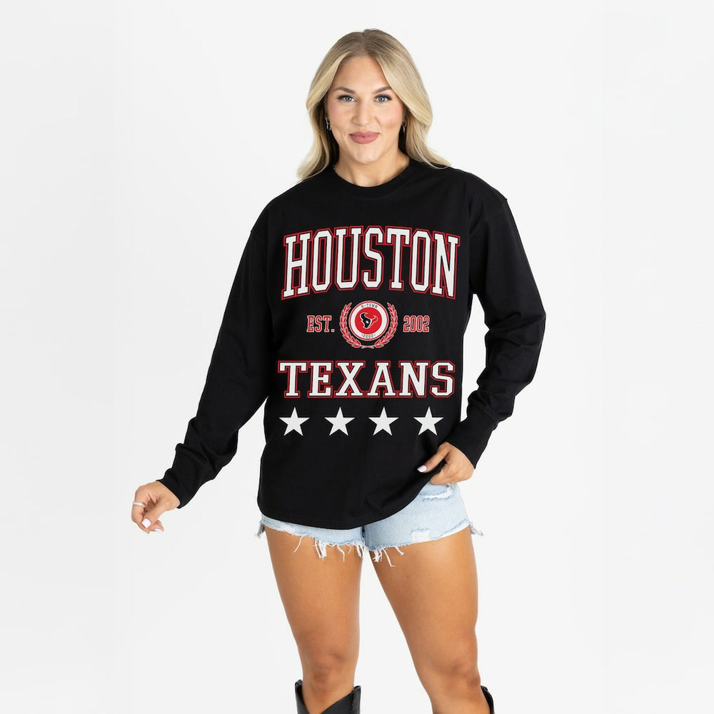 Houston Texans Gameday Couture Women's Oversized Everyday Star Long Sleeve T-Shirt Black