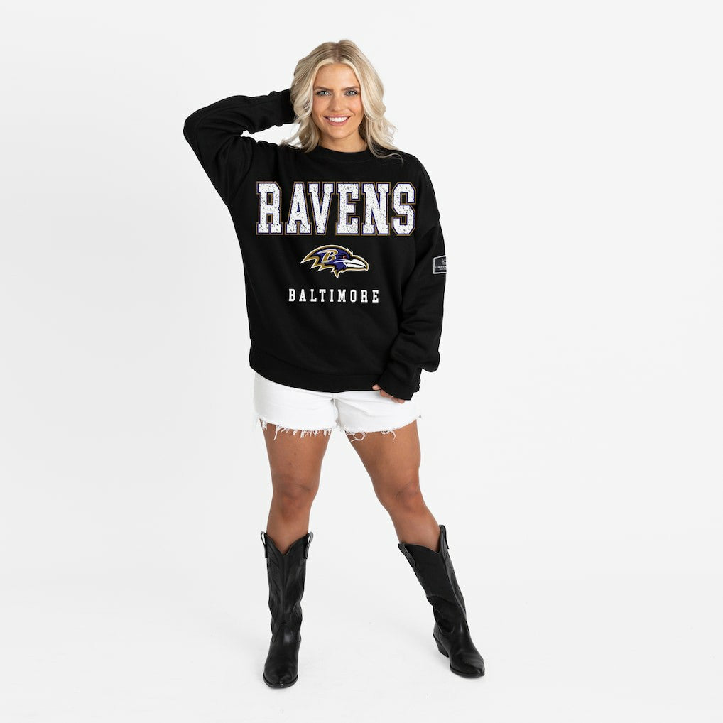 Baltimore Ravens Gameday Couture Women's Oversized Level Up Black Label Premium Fleece Sweatshirt Black