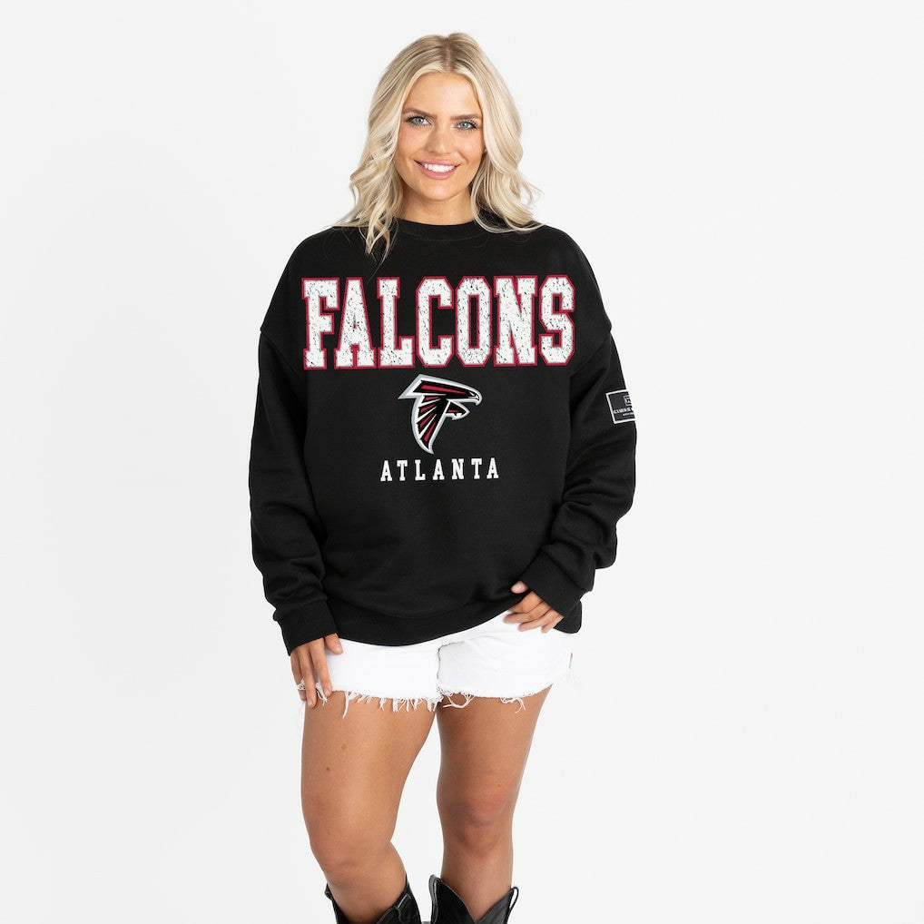 Atlanta Falcons Gameday Couture Women's Oversized Level Up Black Label Premium Fleece Sweatshirt Black